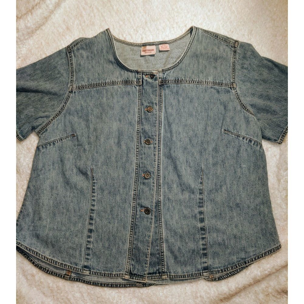 Crossroads Woman 22w Blue Denim Shirt short sleeve